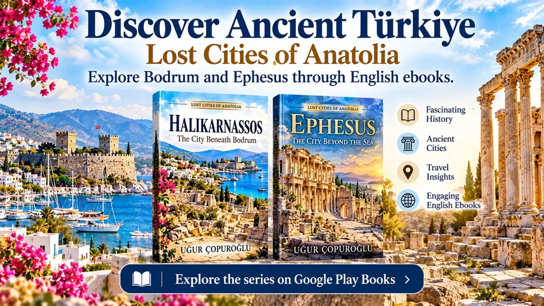 Discover Ancient Türkiye — Halikarnassos ve Ephesus orijinal kitap tanıtım afişi